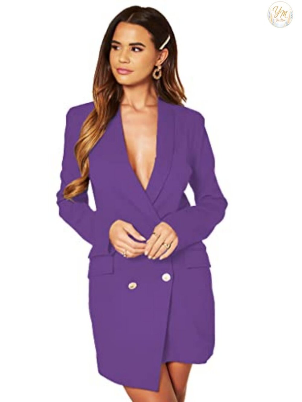 Luxe Asymmetric Blazer Dress with Gold Buttons - Long Sleeve Business Casual